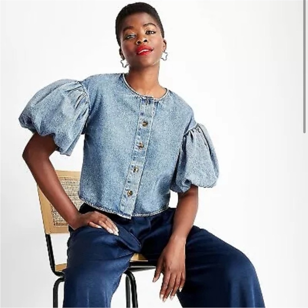 Future Collective denim puff sleeve top
